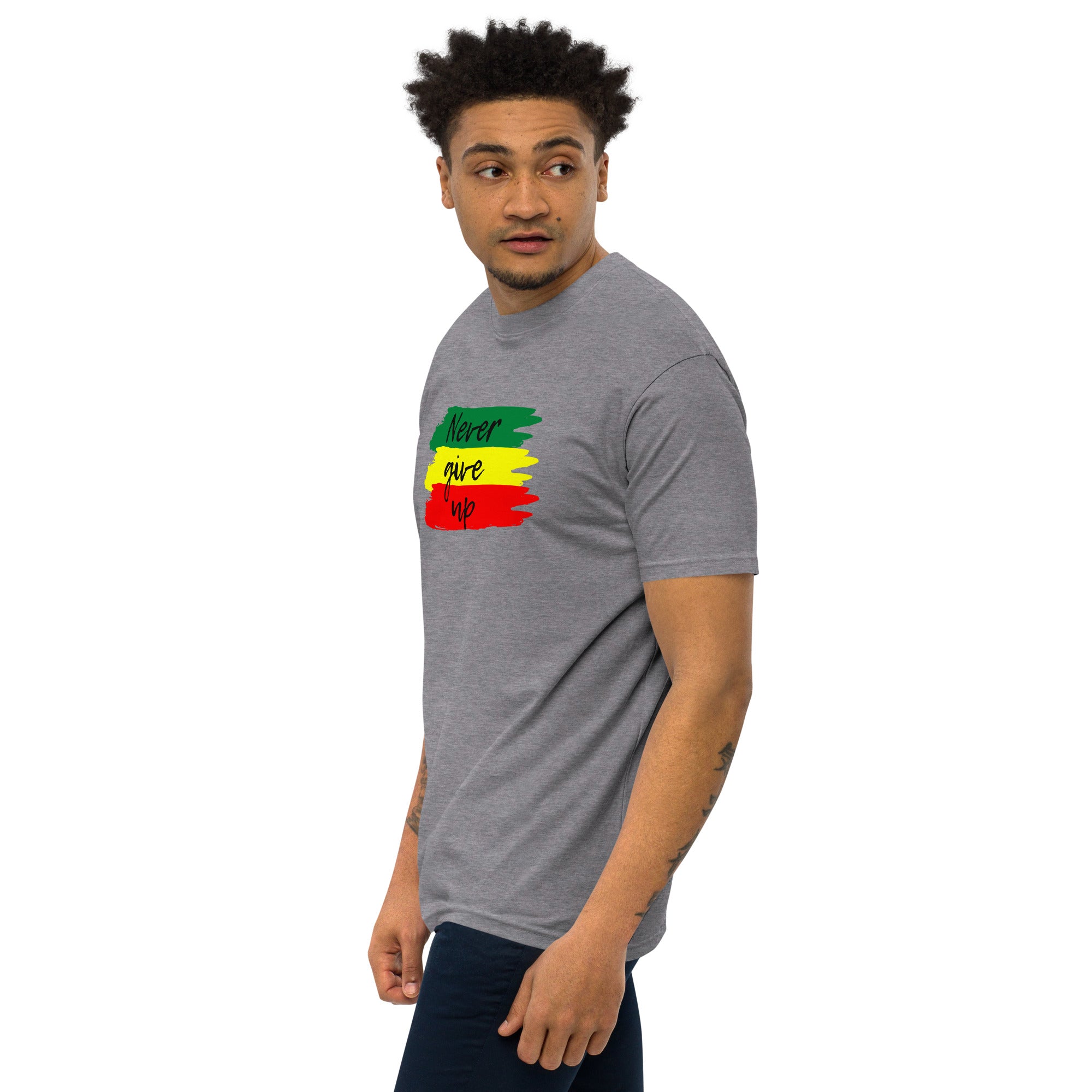 Never Give Up Men’s premium heavyweight tee