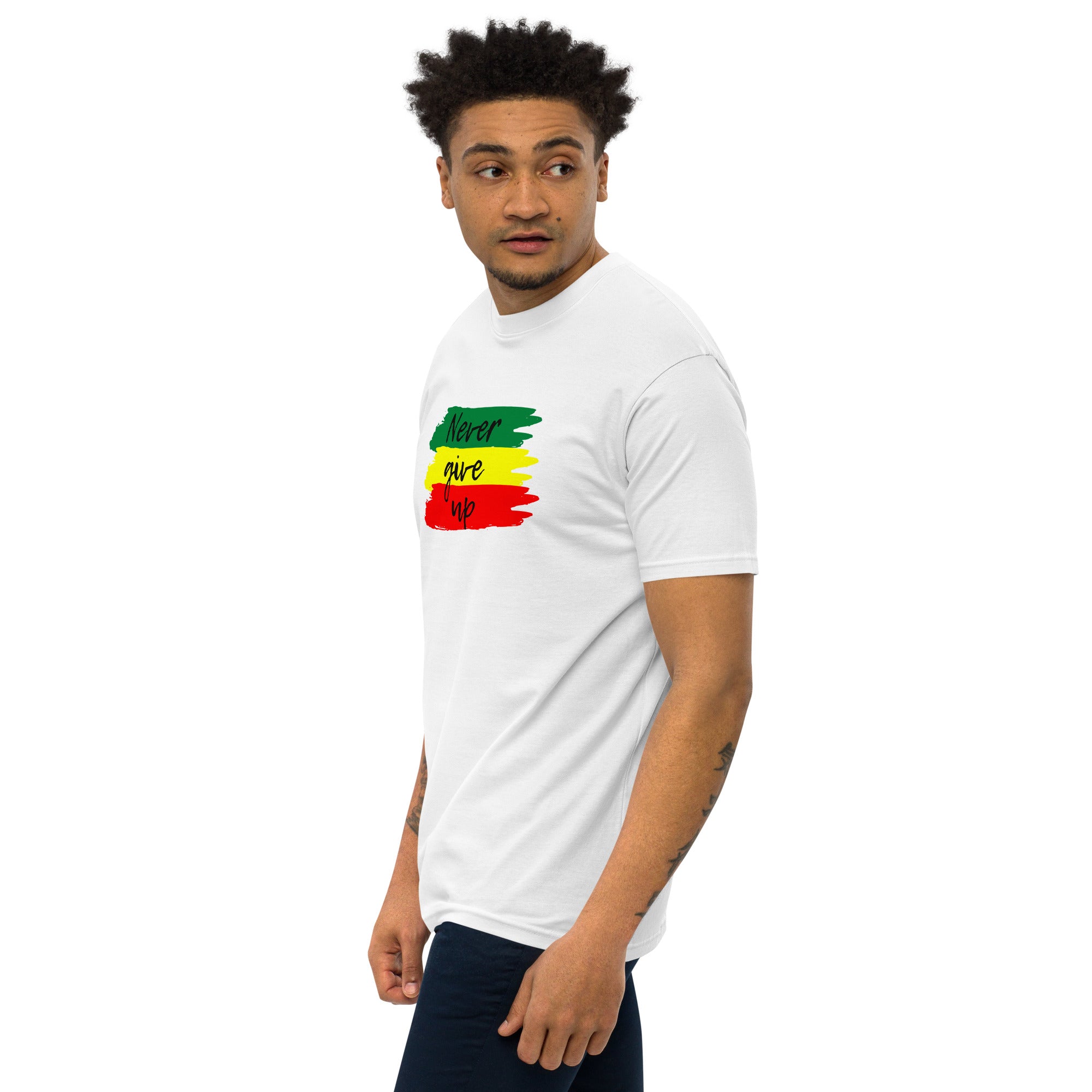 Never Give Up Men’s premium heavyweight tee